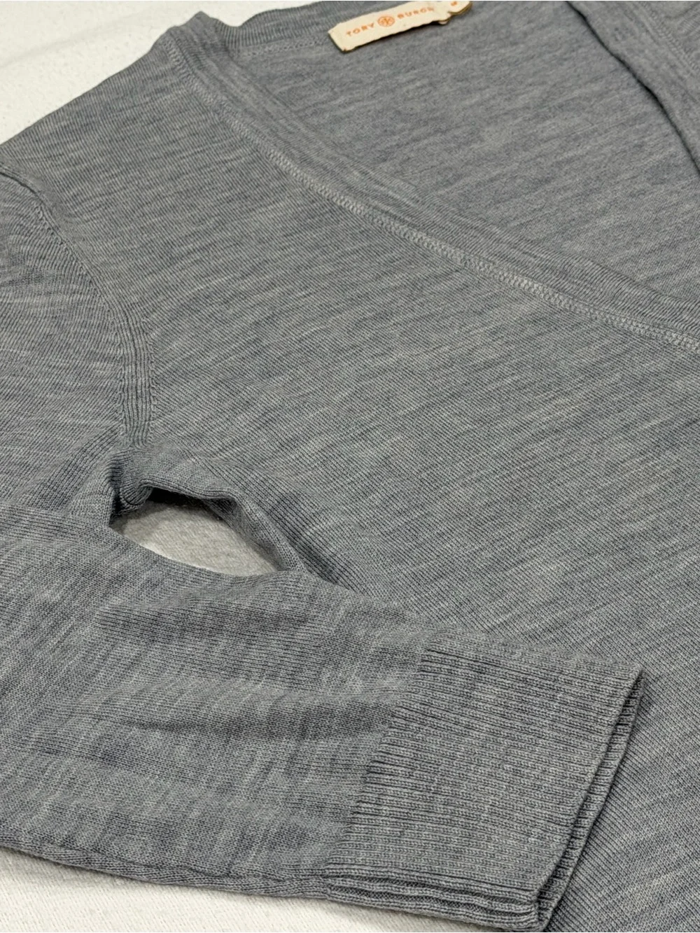 Tory Burch Merino Wool Cardigan Gray Quiet‎ Luxury Preppy Old Money Women's M